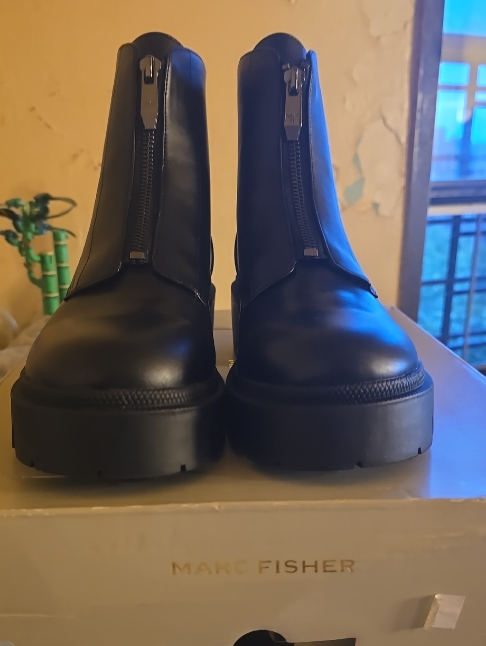 Marc Fisher Black Front-Zip Platform Ankle Boots